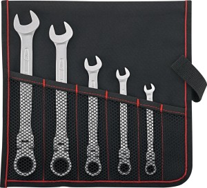 Zestaw kluczy płaskich z grzechotką 8-19mm, 5-częściowy w zwij.etui FORMAT