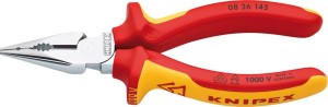 Szczypce uniwers.z ostro zakończ,rękoj.wielokom. chromowane,VDE 145mm KNIPEX